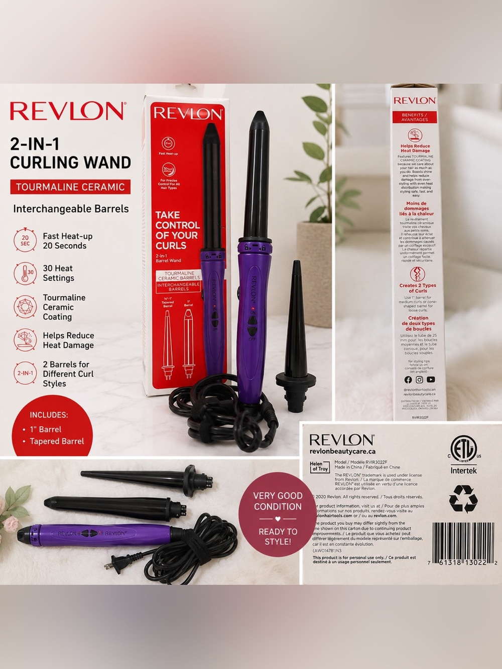 Revlon 2-in-1 Curling Wand | Interchangeable Barrels | Like New with Box